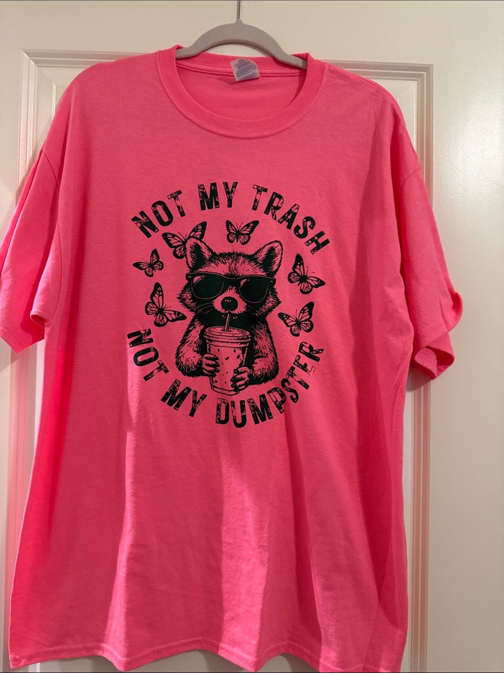 Bright Pink Short-Sleeve Graphic Tee with Raccoon Print
